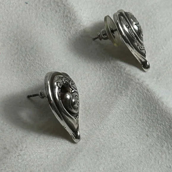 Brighton Penelope Heart Earrings Studs Swirl Silver Plated About 1" - Picture 6 of 7
